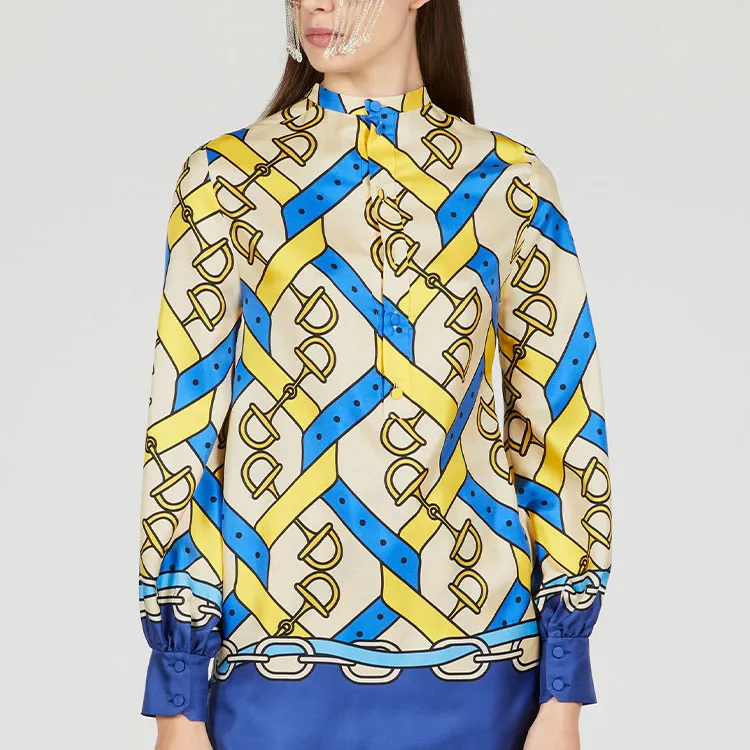 GUCCI Horsebit print Long sleeve Silk Shirt-2