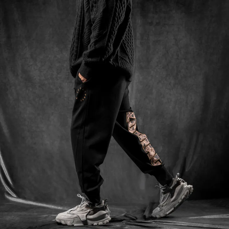 LUJIAMEN Knitted Sports Pants Men's Black-6