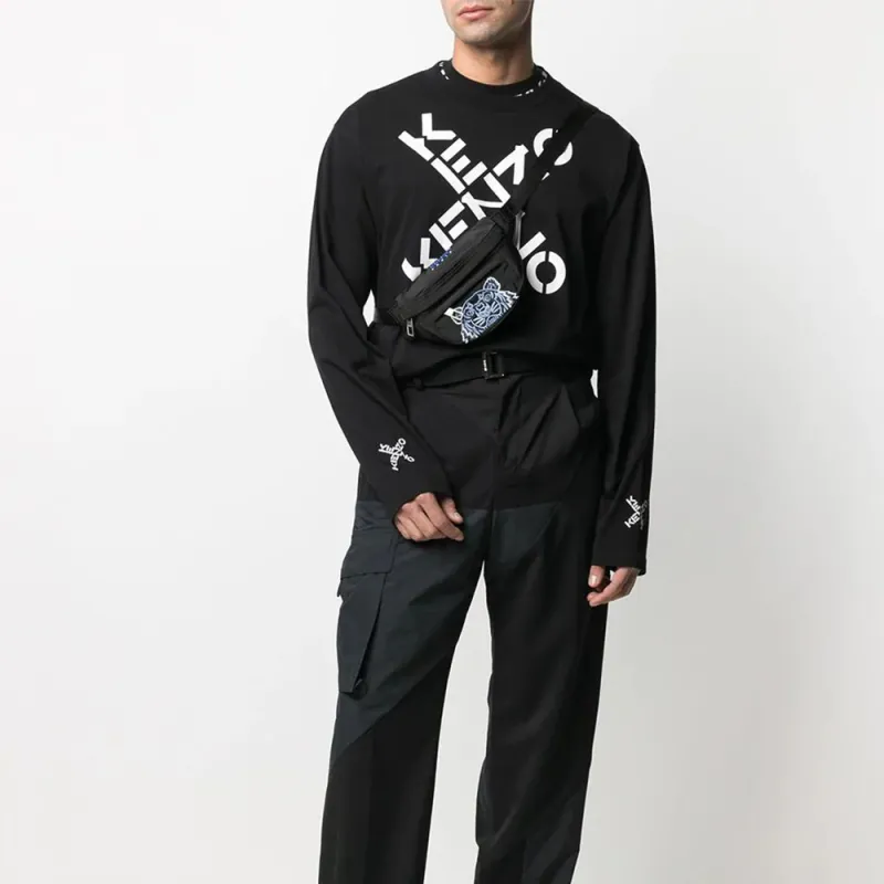 KENZO Polyester Crossbody Bags Sling Bags Small Size Men's Black Blue Logo-4
