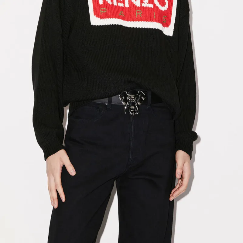KENZO Individual Fashion Trendy Smooth Buckle Leather Belt Unisex Black/Brown Width: 4cm-2