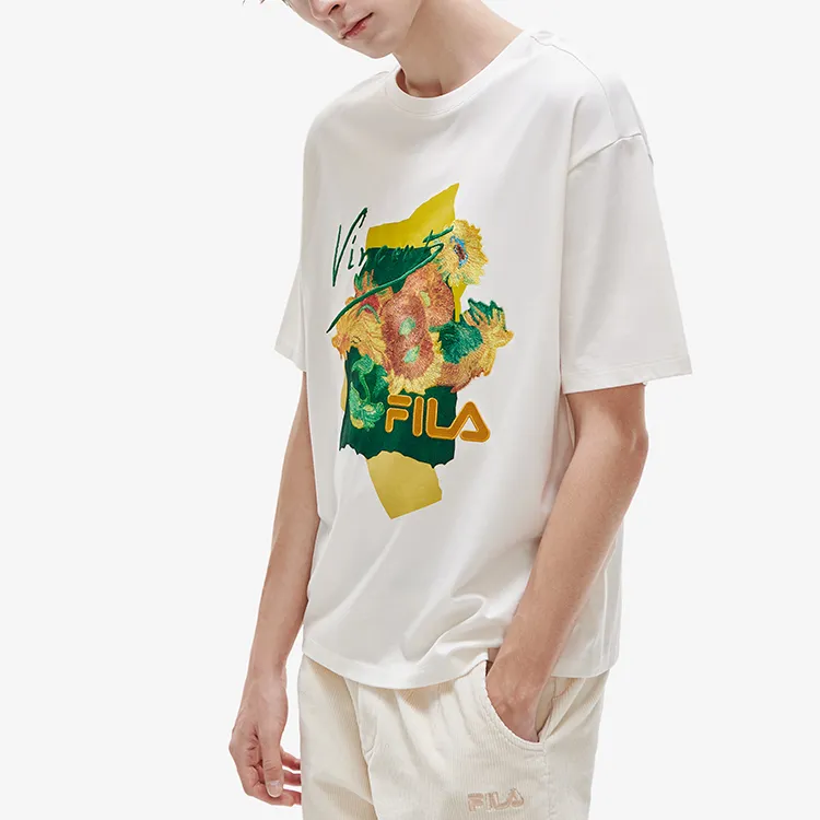 FILA Drop Shoulder Sleeve T Shirt Men's Cloud White-4