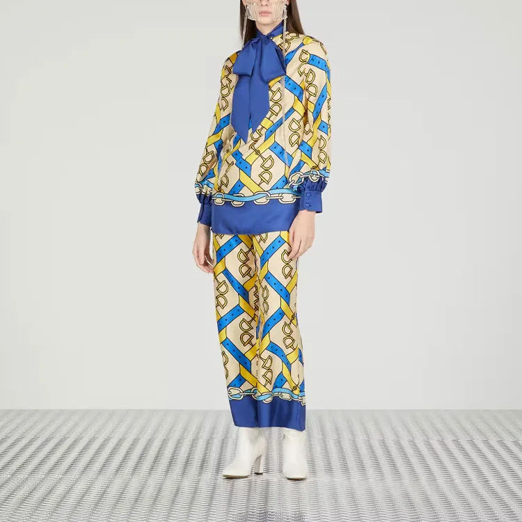 GUCCI Horsebit print Silk Pants-3