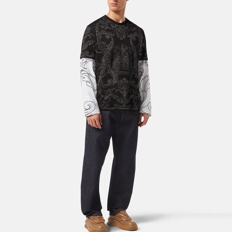 VERSACE Metallic Barocco print T shirt-1