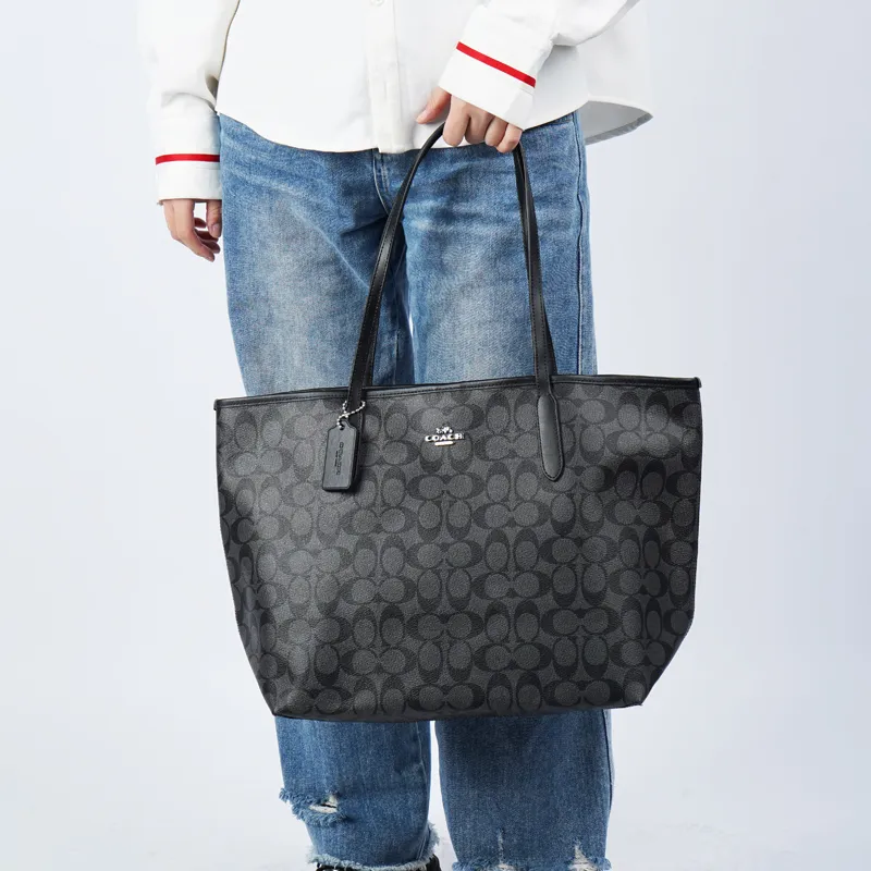 COACH City 33 Tote Bag In Signature Large Canvas Black-3