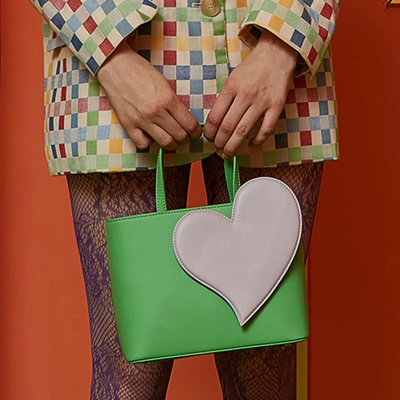 STAR TOWN Cow Leather Heart Bag, Checkerboard Bag, Crossbody Bag, Handbag Regular Women's Multicolor-2