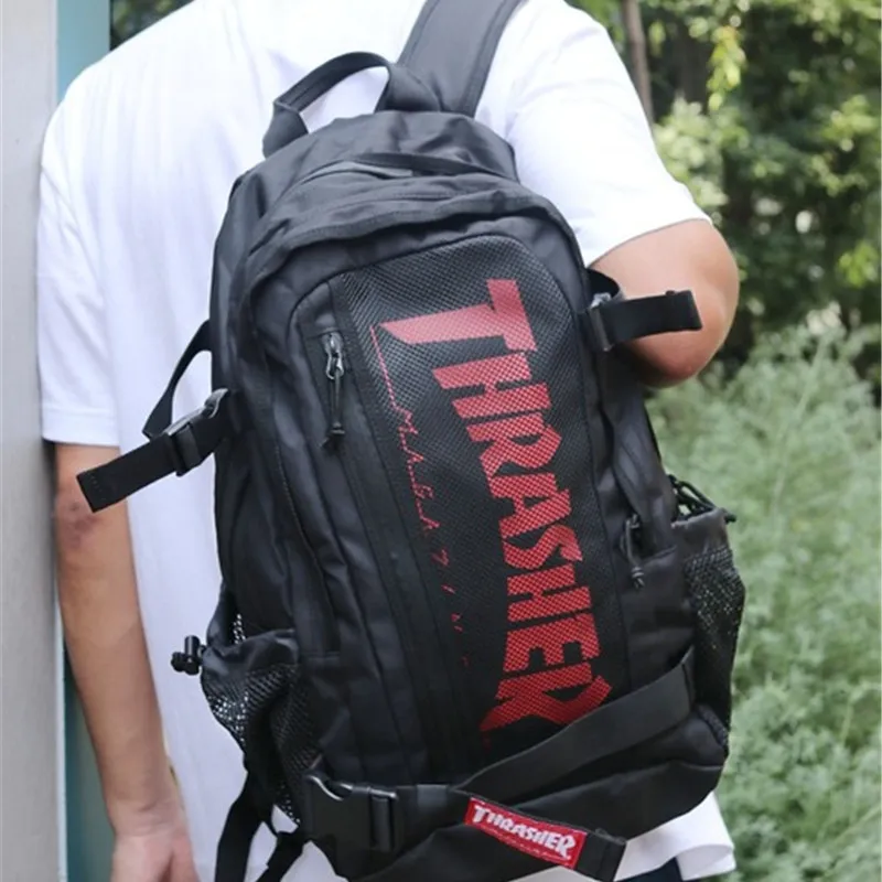 Thrasher Polyester Skateboard Bag Backpack Regular Unisex Black Red-3