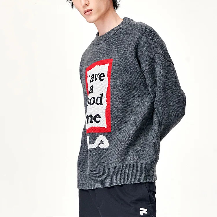 FILA Have A Good Time Collection Sweaters Unisex Ink Cloud Flower Gray-4