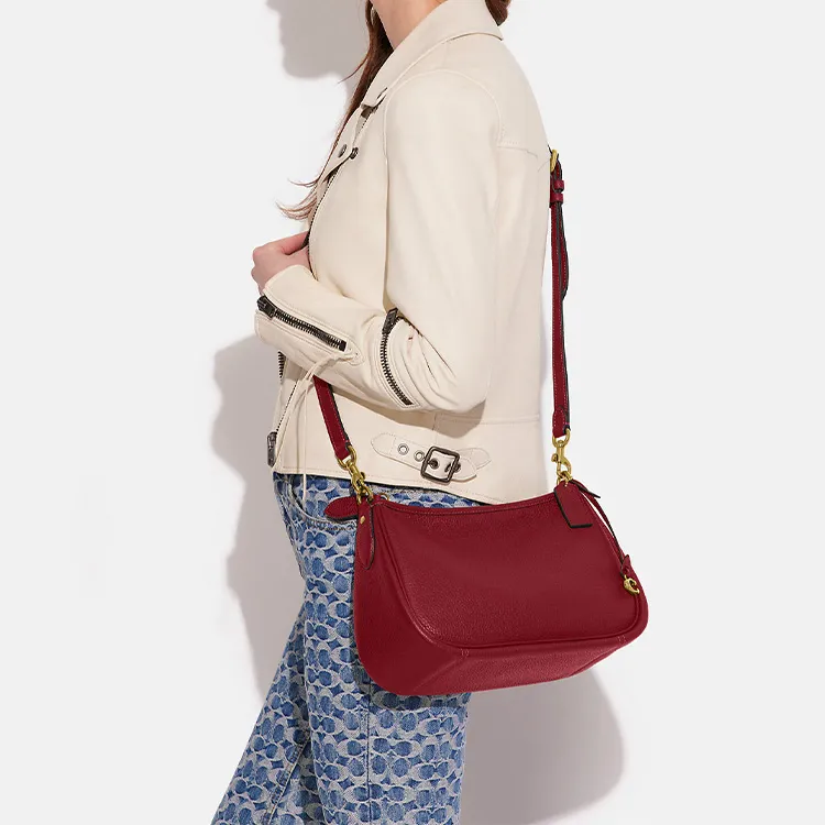 COACH Soft Pebbled Leather Handbag, Shoulder Bag, Crossbody Bag Tubas Women's Cherry Red-3