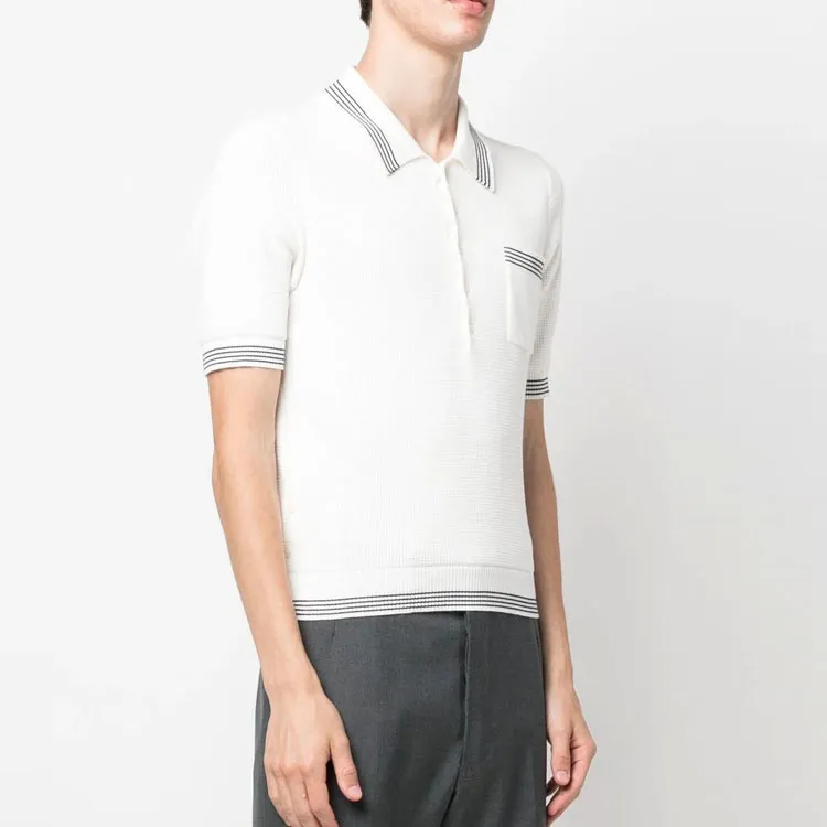 THOM BROWNE Stripe Detailed Knitted Polo Shirt-3