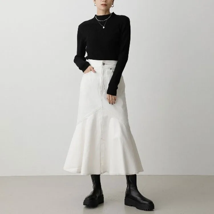 MOUSSY Denim Long Skirts Women's Ecru-1