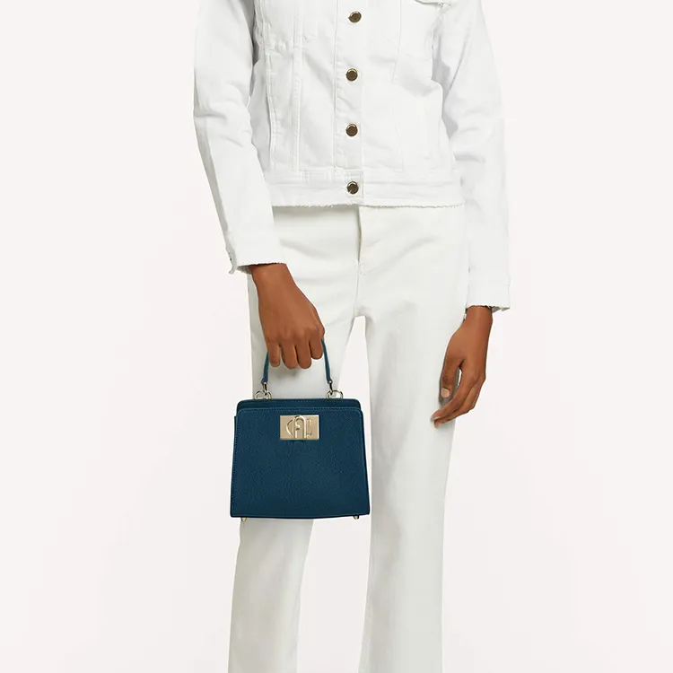 Furla 1927 Collection Leather Tote Bag Shopping Bag Shoulder Bag Crossbody Bag Handbag Mini Women's Turquoise-4