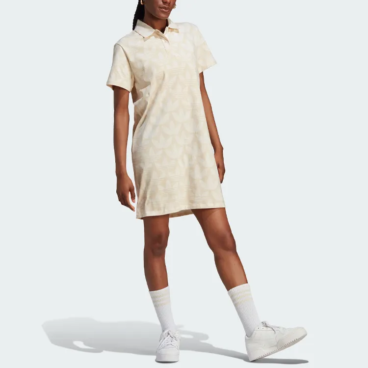 Adidas Originals TREFOIL MONOGRAM POLO DRESS Short Sleeved Dresses Women's Wonder White-4