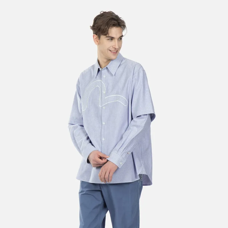 EVISU Shirts Men Dark Blue White Stripes-2
