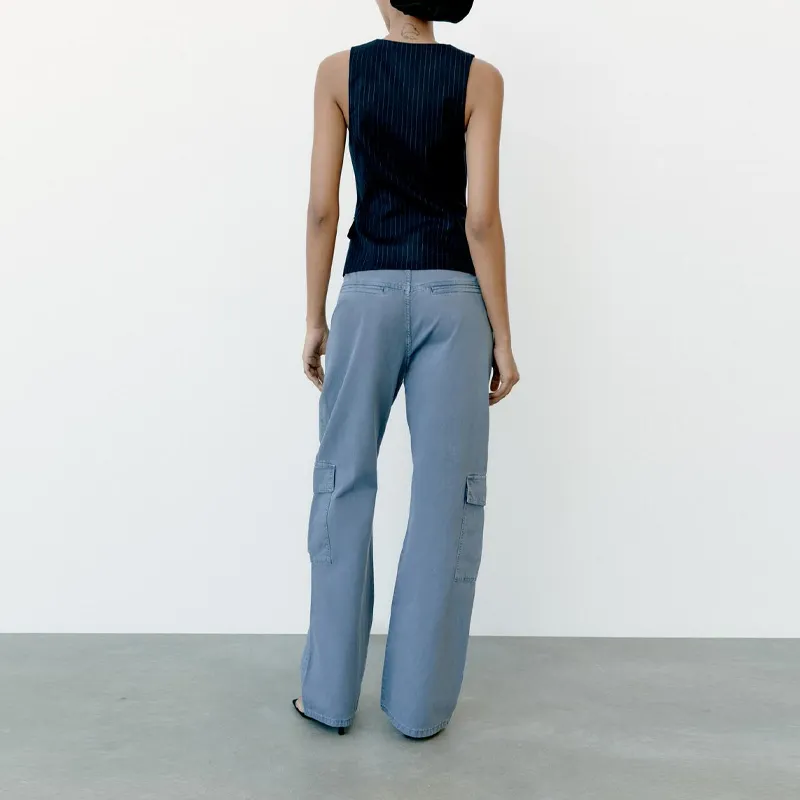 ZARA Cargo Pants Women's Blue-3