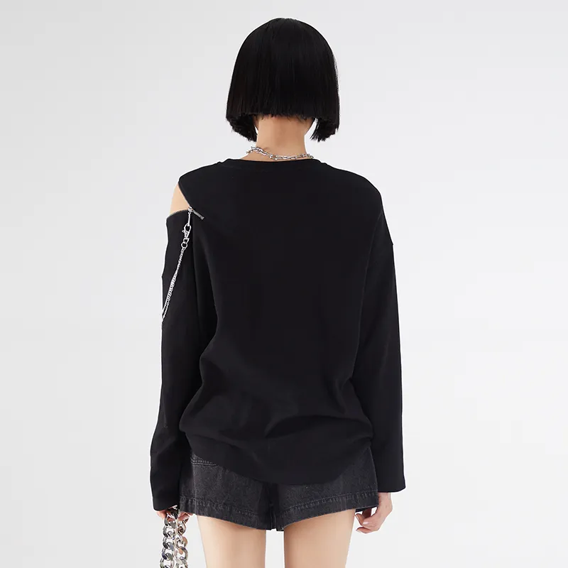 LOFT SHINE Straight Long Sleeved T Shirt Women's Black-2
