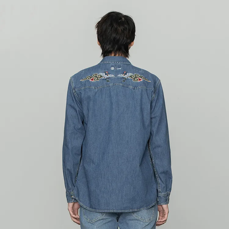 Lee SS22 Solid Color Animal Pattern Geometric Pattern Denim Shirt Spring And Autumn Men's Medium Light Blue-3