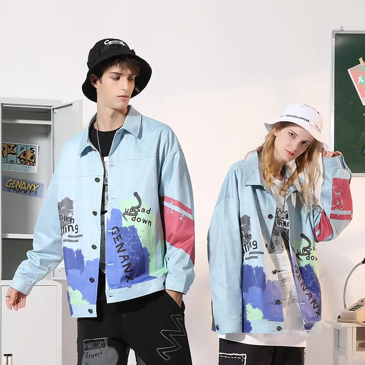 GENANX Loose Fit Jacket Unisex Gray Blue-2