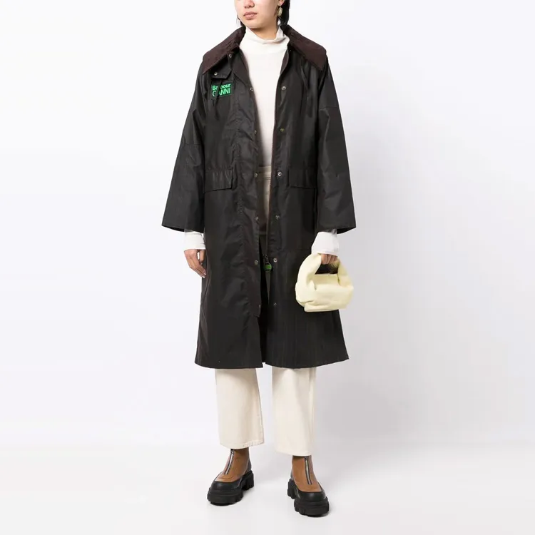 BARBOUR X Ganni Wax-coated Hooded Coat-1