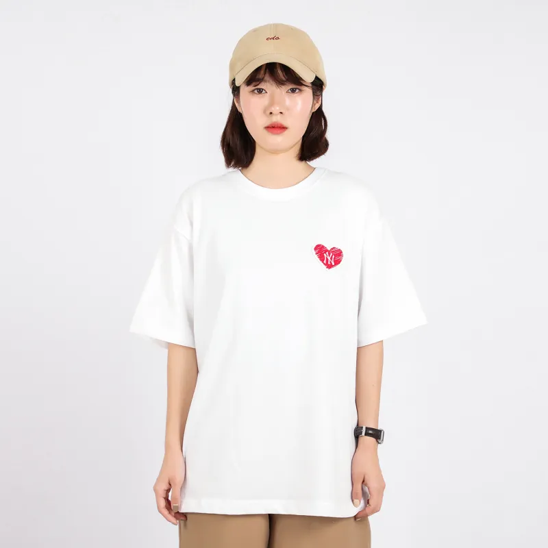 MLB Heart Overfit Straight T Shirt Unisex White-2