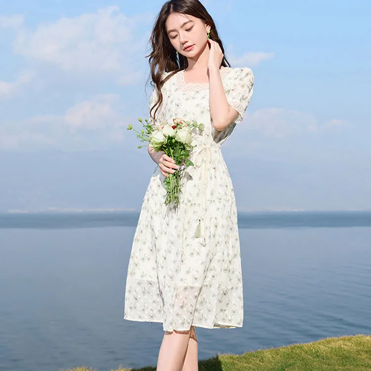 XIANGYING Short Sleeved Dresses Women's Fruit Green-1