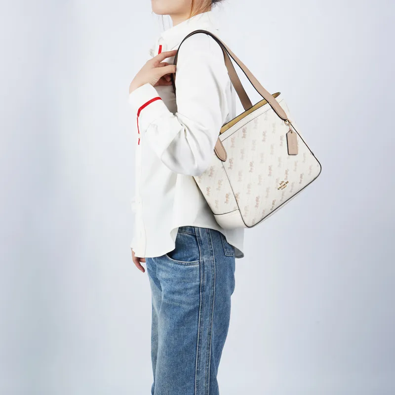 COACH Artificial Leather Tote Bag, Shopping Bag, Shoulder Bag, Handbag Medium Size Women's Pink White-3
