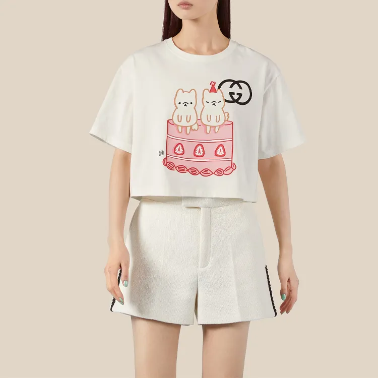 GUCCI 2010s Cropped Cotton T shirt-1