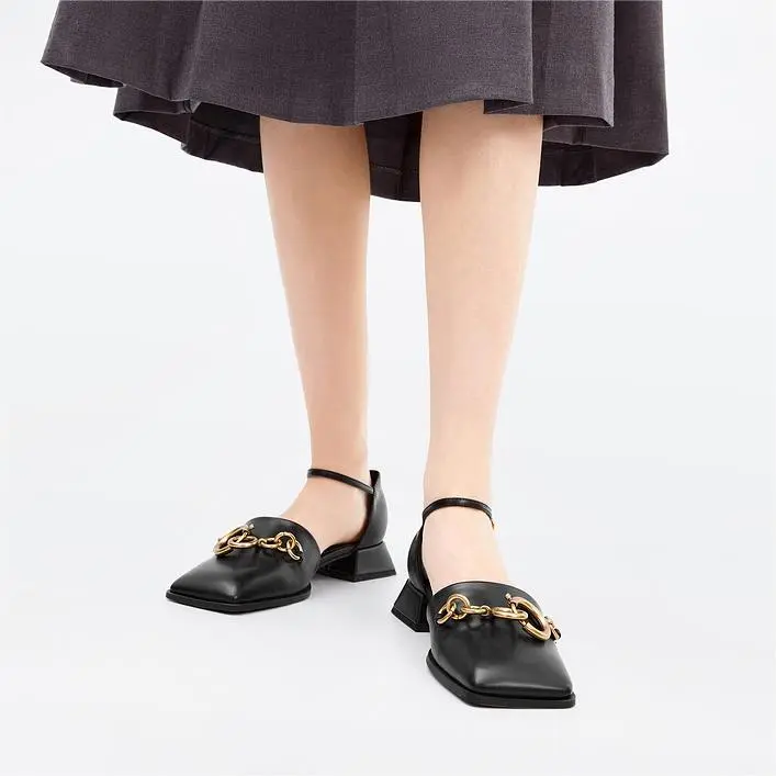 CHARLES&KEITH Chunky Heel Unlined Shoes Women's Black-3