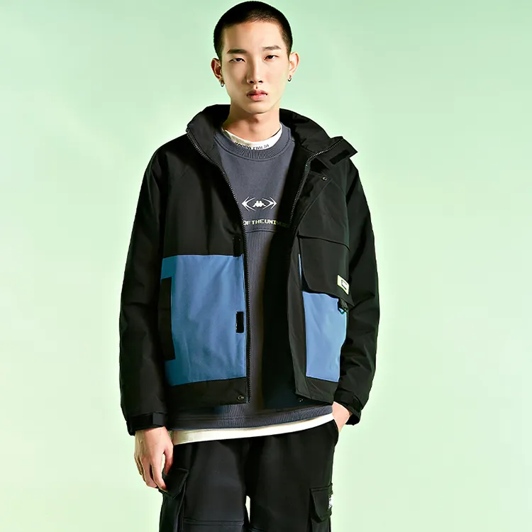 Kappa Letter Colorblock Hooded Puffer Jacket Unisex-5