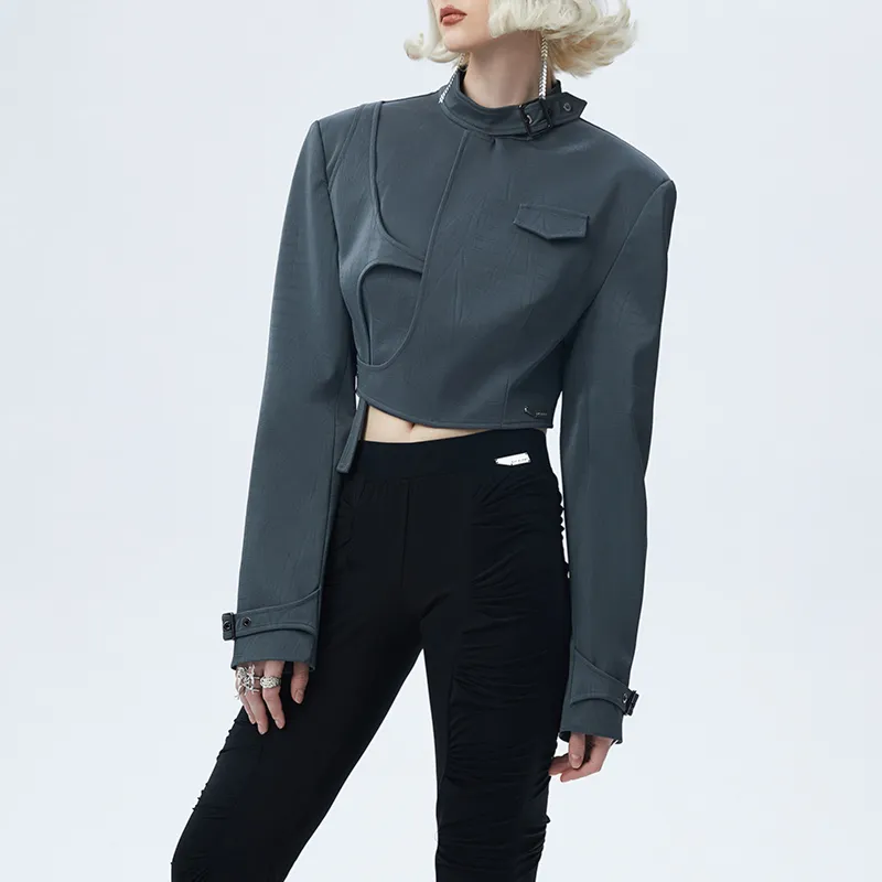 RAY BURST Cropped Coats Women's Cloud Gray-2