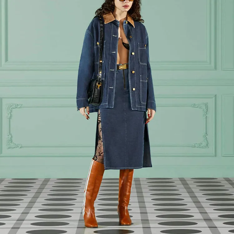 GUCCI Denim Long Skirts Women's Blue-1