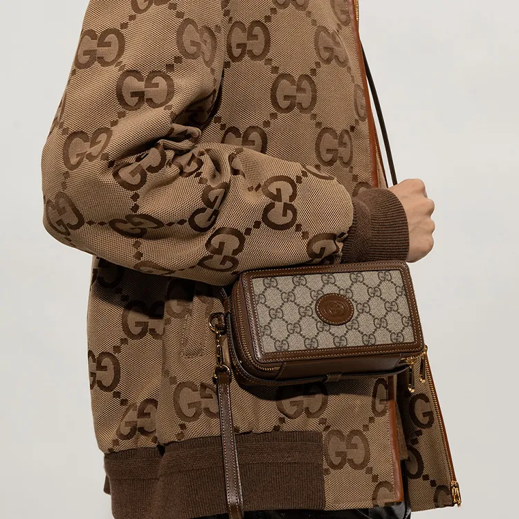 GUCCI Canvas With Leather Box Bag, Shoulder Bag, Crossbody Bag Mini Unisex Ebony/Brown-5