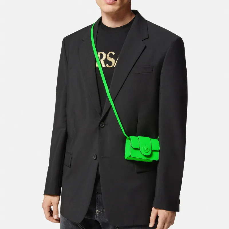 VERSACE Leather Shoulder Bag Crossbody Bag Mini Men's Green-4