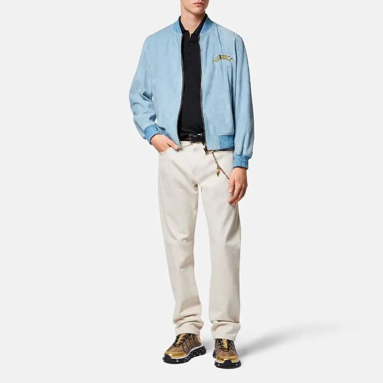 VERSACE La Greca Pointelle knit Polo Shirt-1
