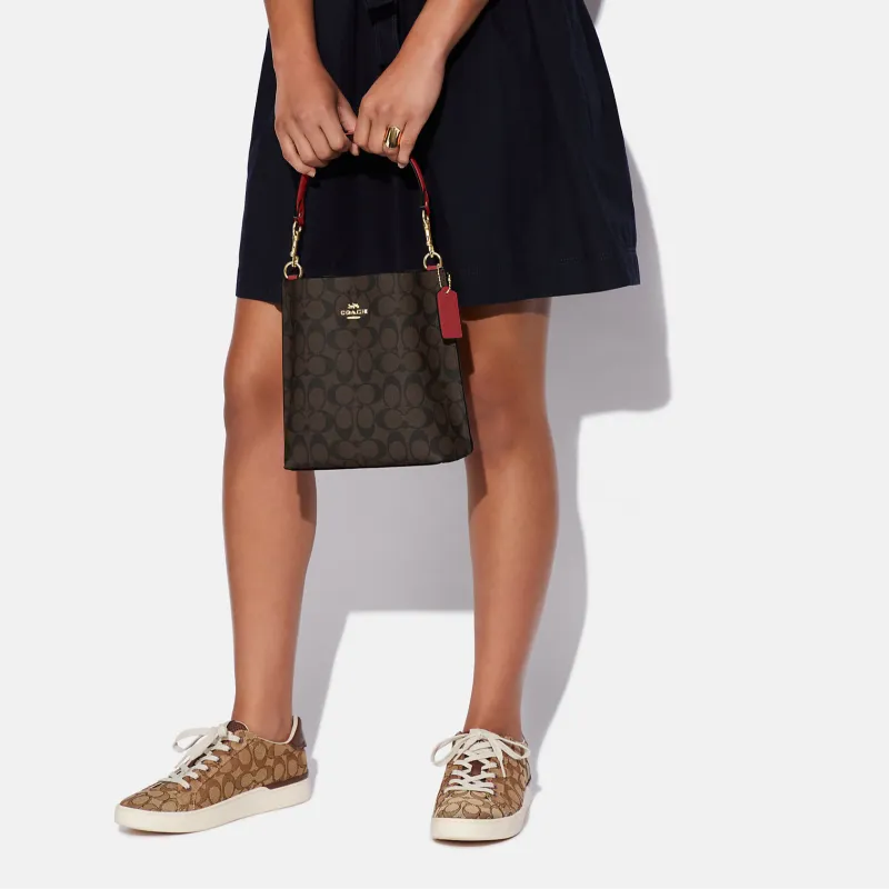 COACH Mollie Artificial Leather Bucket Bag, Handbag, Shoulder Bag, Crossbody Bag Trumpets Women's Brown-4