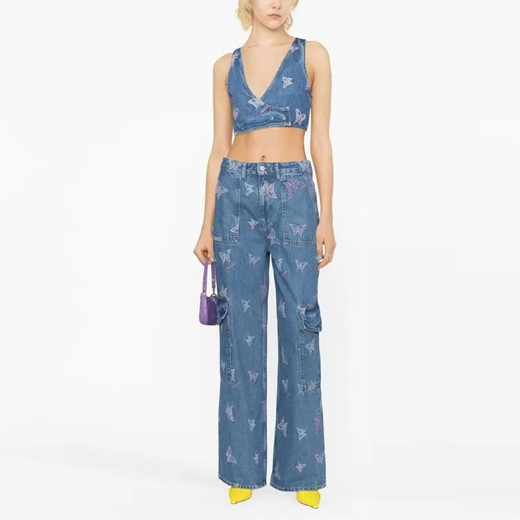 GANNI Embroidery Denim Crop Vest 'Denim'-2