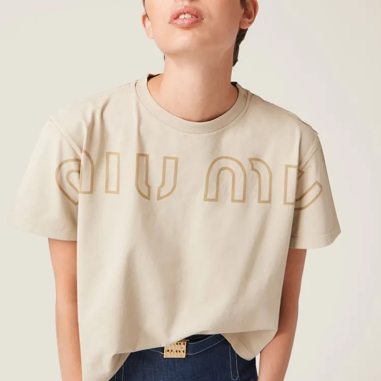 MIU MIU SS23 Drop Shoulder Sleeve T Shirt Women's Khaki-3