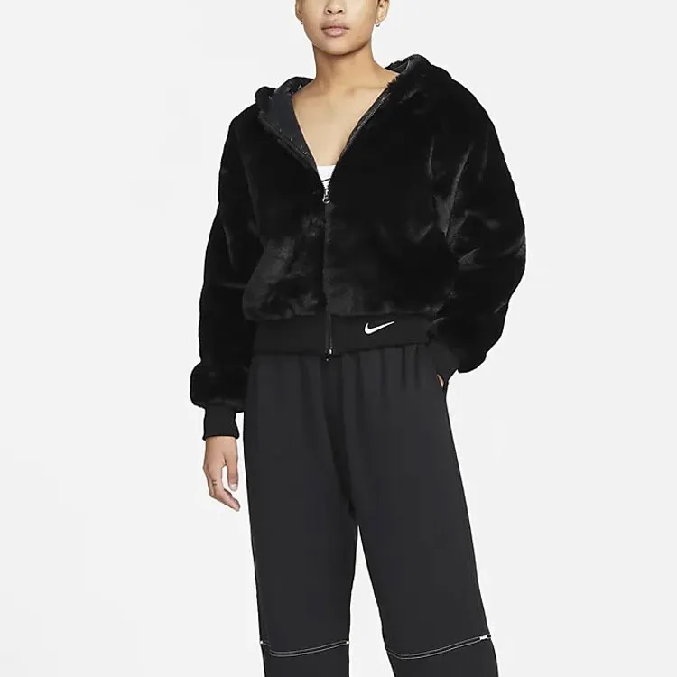 Nike Sportswear Essentials Faux Fur Jacket Black/White-2