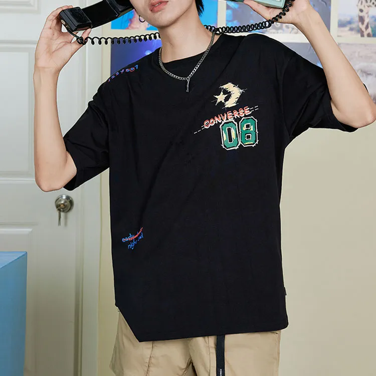 Converse Drop Shoulder Sleeve T-Shirt Unisex Black-4