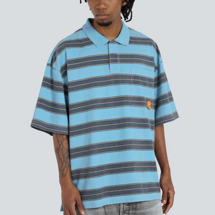 MADNESS Polo Shirts Unisex Blue Black Stripes-4