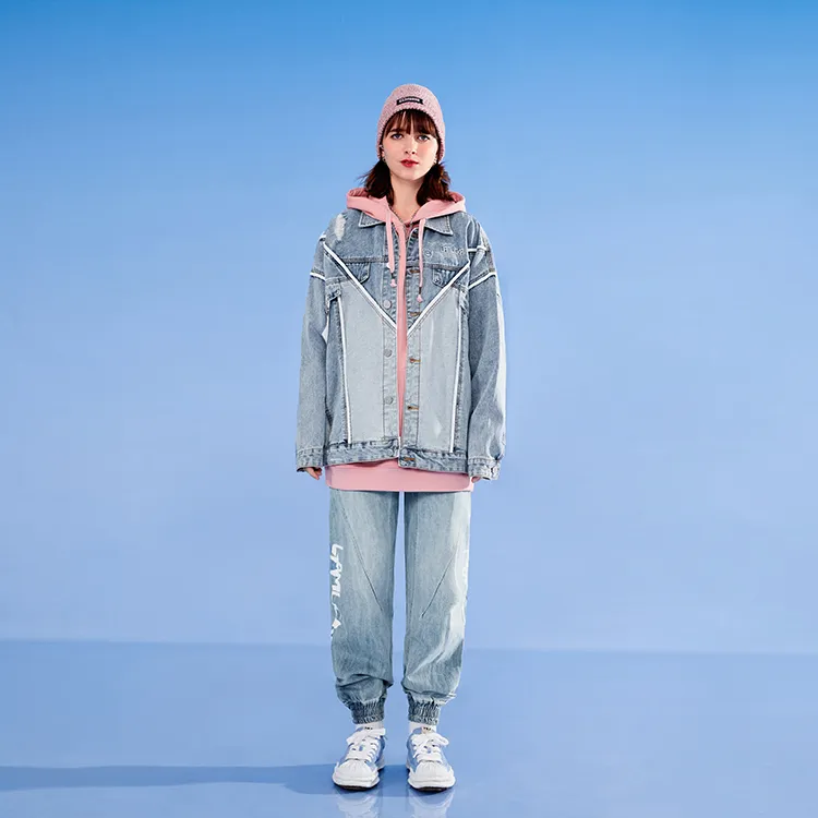 LAMLICKA Loose Fit Denim Jacket Unisex Blue-4