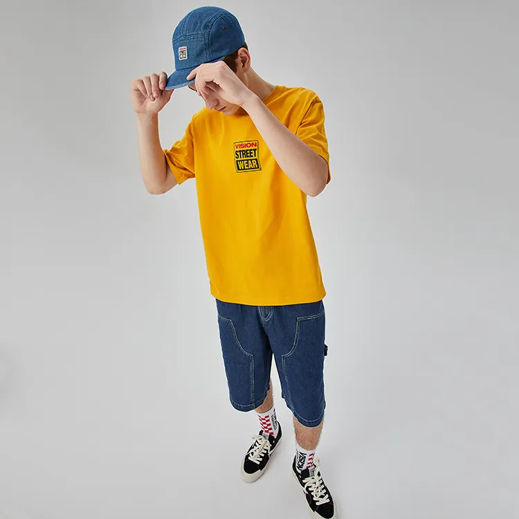 Vision Street Wear Drop Shoulder Sleeve Short Sleeved T Shirts Unisex Medium Yellow-3