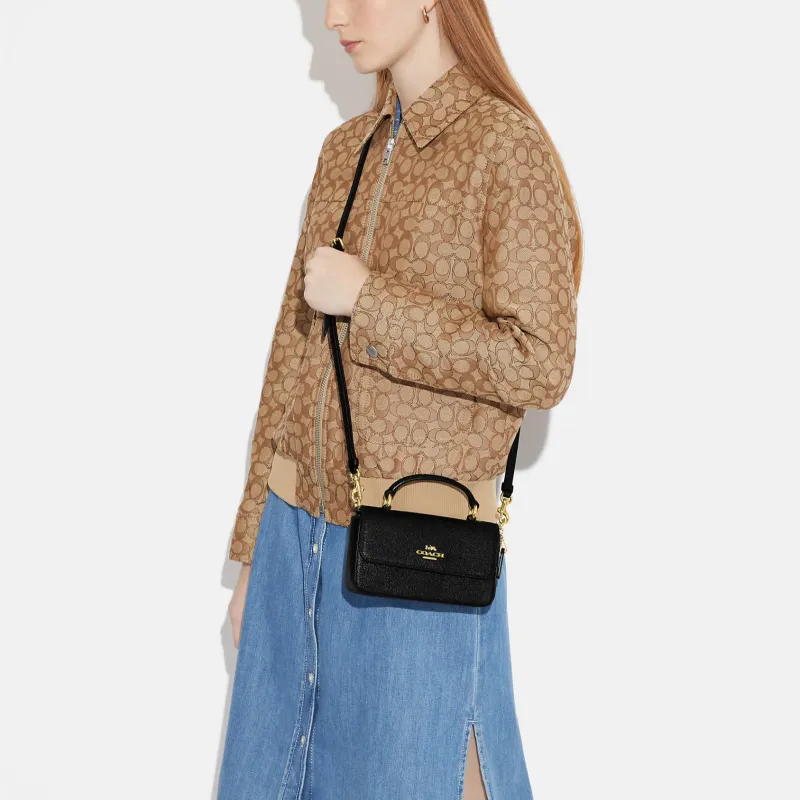 COACH Split Cow Leather Handbag, Shoulder Bag, Crossbody Bag Trumpets Women's Black-3