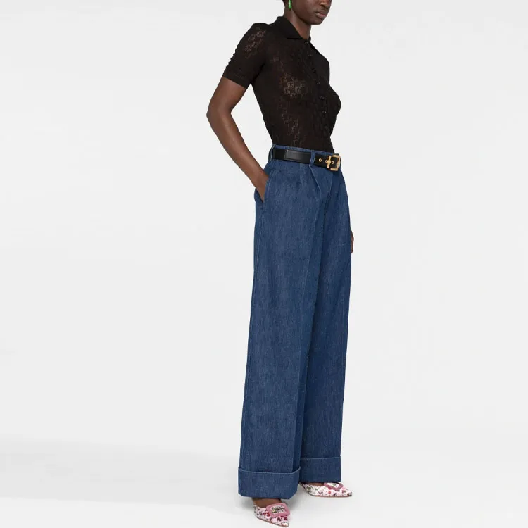 GUCCI Logo Patch Wide Leg Jeans-3