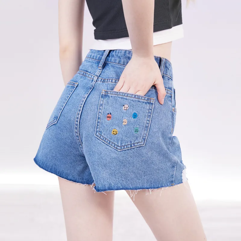 I'M ONE Denim Shorts Women's Washed Denim Blue-4