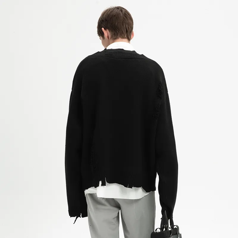 C2H4 Distressed Knit Layered Sweater-2