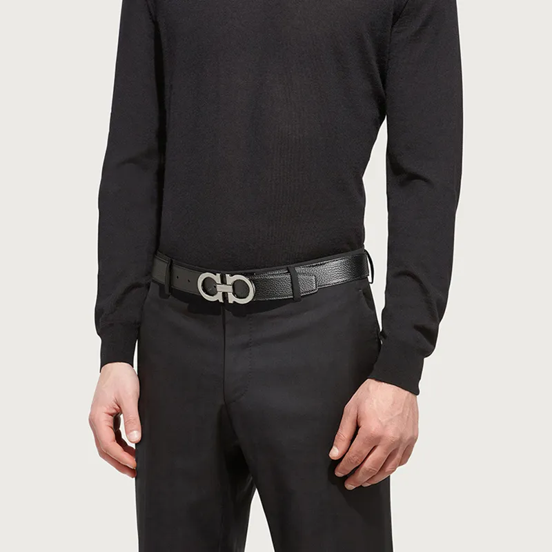FERRAGAMO Cow Leather Leather Belts Men's Black Width  3.5cm-1