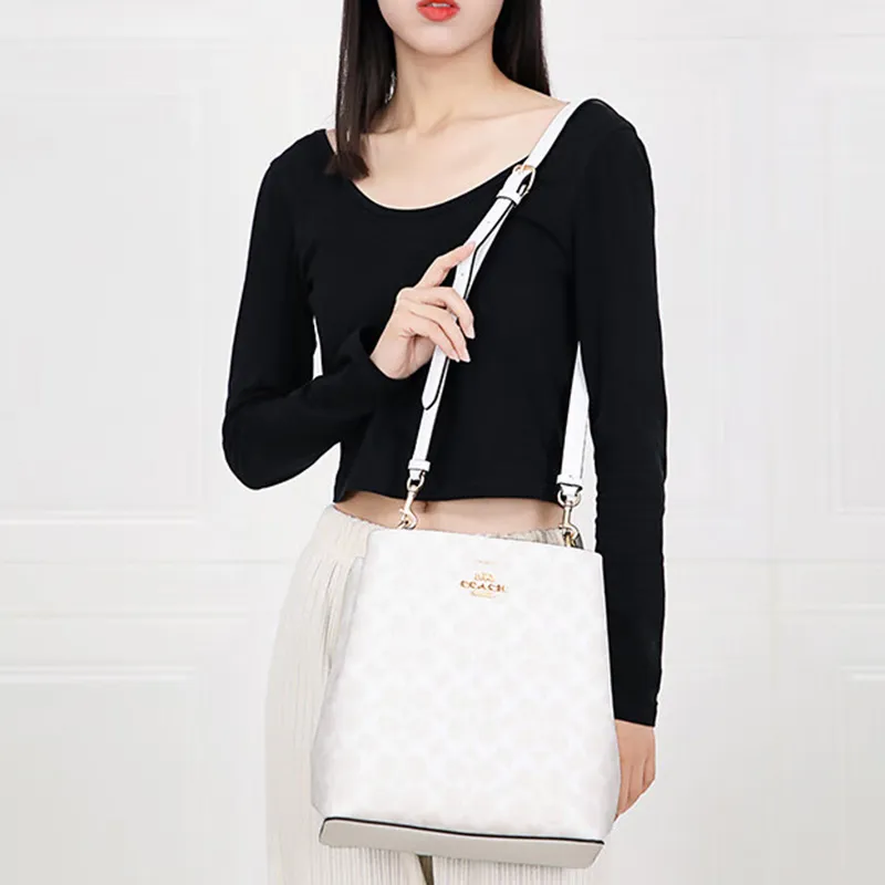 COACH Town PVC Bucket Bag Portable Crossbody Bag Shoulder Bag Regular Women's Glacier White-3