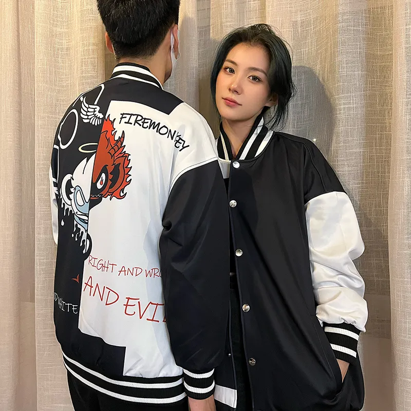 FireMonkey Baseball Jacket Unisex Black White-3