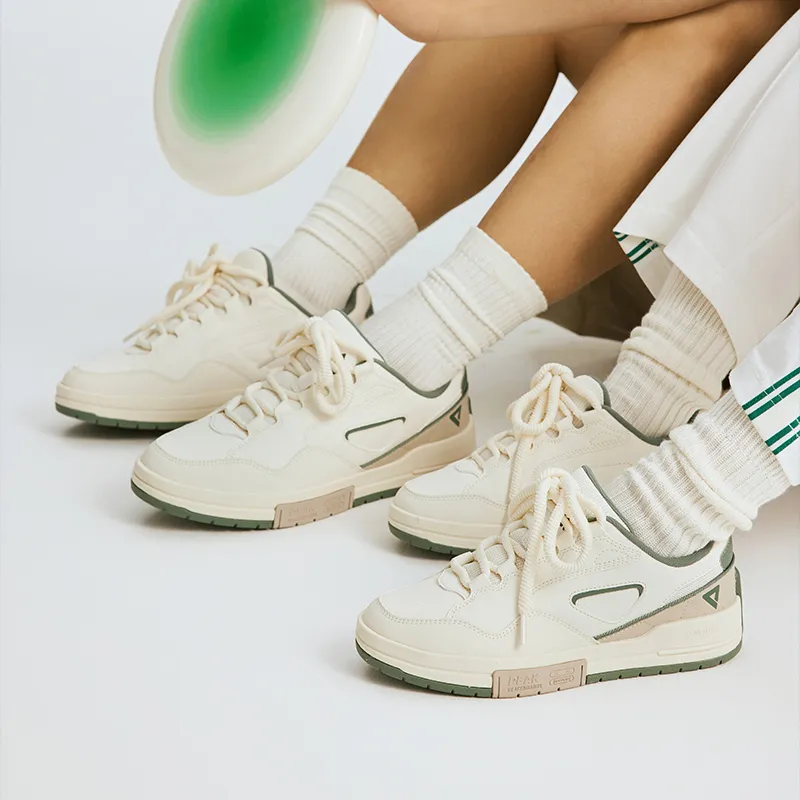 PEAK Sugar free Bread Shoes Breathable Low Top Skateboard Shoes Women's Ecru Fruit Green-6