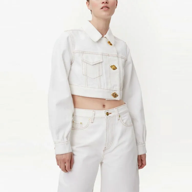 GANNI Off centre Button fastening Cropped Denim Jacket-2